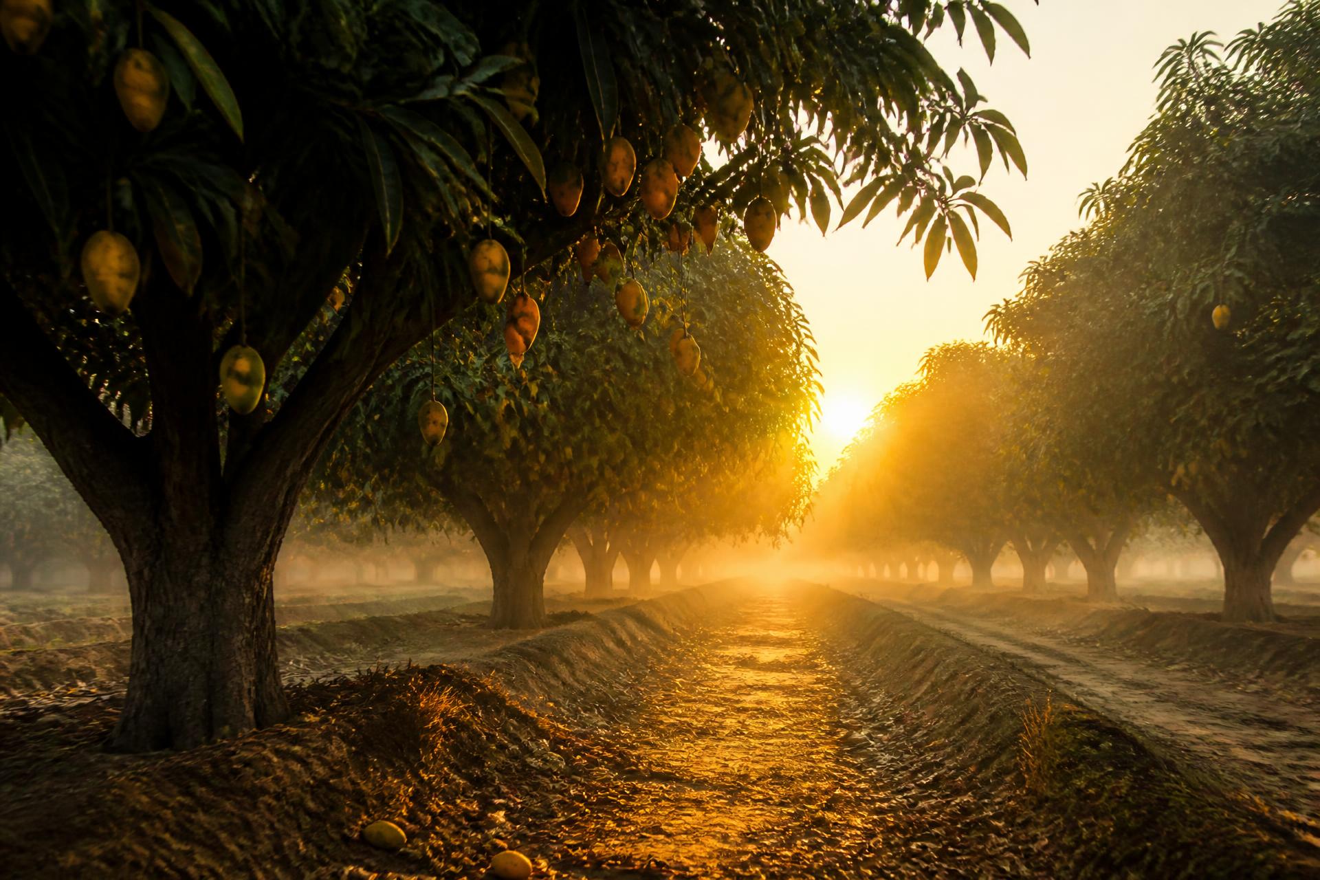 Mango orchard at sunrise